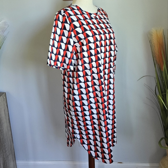 COS NEW Red White Navy Oversized Printed Poplin Shirt Shift Dress SZ 8 Mod Retro - Picture 8 of 16